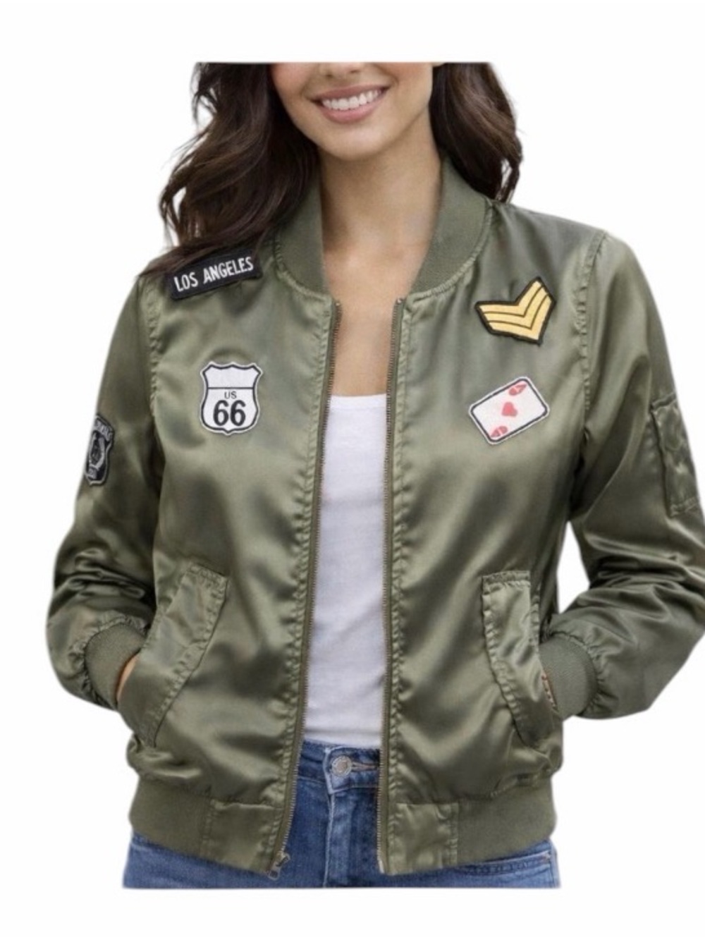 Yoki Olive Green Patchwork Bomber Jacket